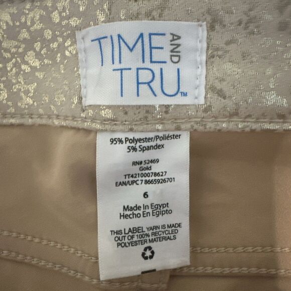 Women’s Time And Tru Metallic Gold Stretch Dress Pant - Size 6 - Picture 3 of 8